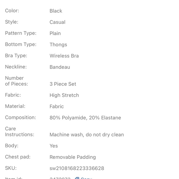 3 piece black swimwear set. Size Small. Brand new!! - Picture 7 of 9